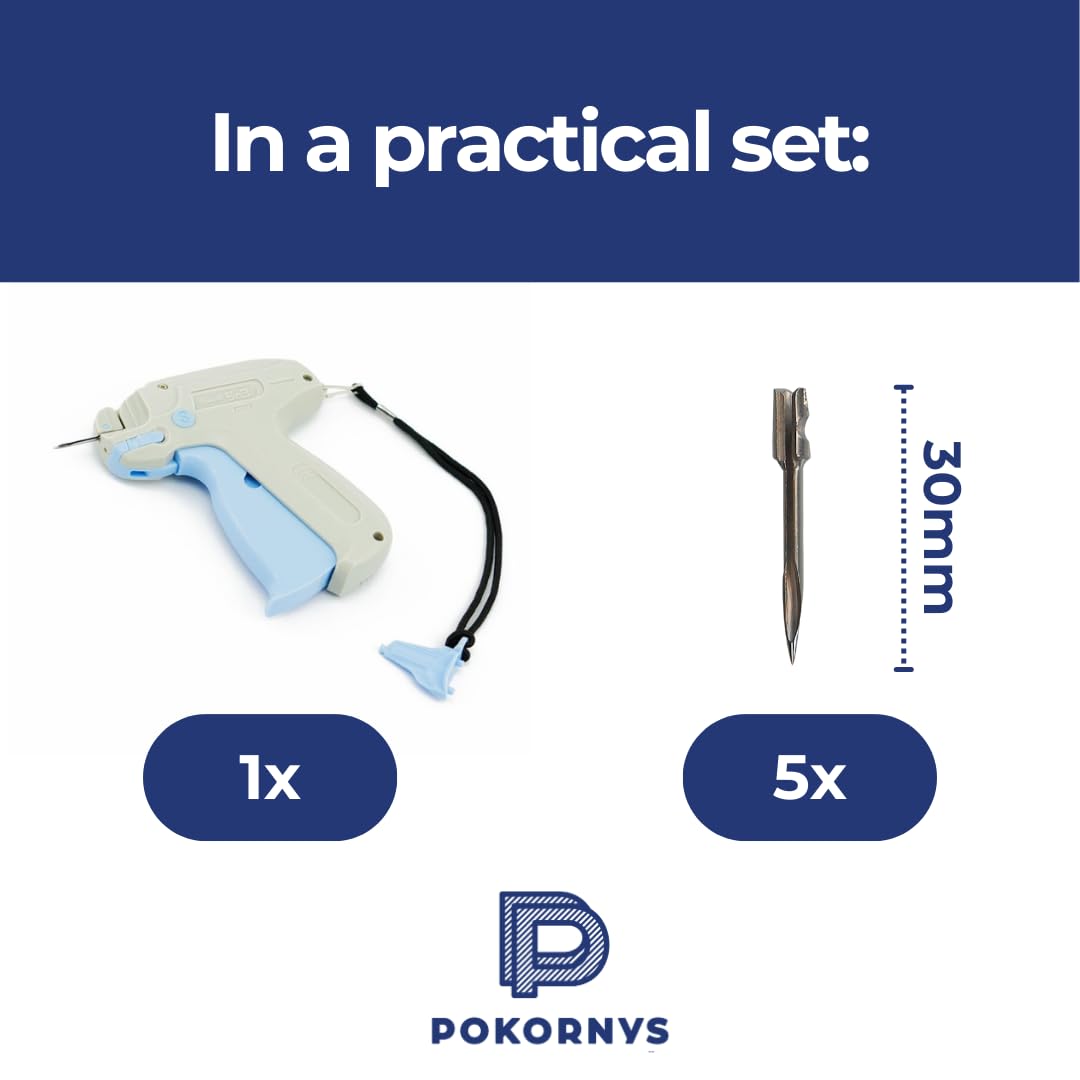 Pokornys - Pistola etichettatrice Banok 503S Standard set con 5 aghi di ricambio - Pistola per applicazione etichette prezzo su tessuti come jeans, asciugamani, stoffe spesse, pelletteria etc