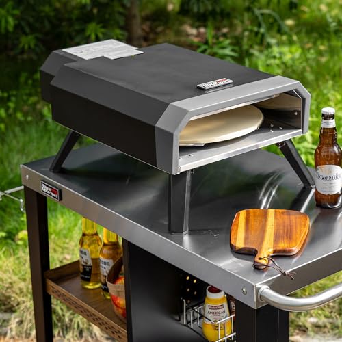 Royal Gourmet Grilltisch mit 85x50 cm Edelstahlplatte 3-Etage Grillwagen für Tischgrill und Pizzaöfen, Rollwagen mit Griffen, Müllbeutelhalter & Aufbewahrungsregalen, Einfaches Reinigen & Bewegbar