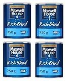 Maxwell House Rich Blend Instant Coffee 750g Tin (Pack of 4)