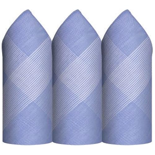 Kit 3 Lenços Masculinos Presidente Puro Algodão. (Caixa 3 unidades). Cor:Azul Risca