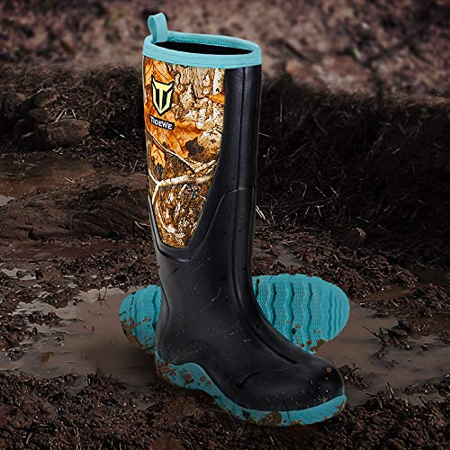 Tidewe Rubber Boots For Women Multi-Season, Waterproof Rain Boots With Steel Shank, 6Mm Neoprene Durable Rubber Outdoor Hunting Boots Realtree Edge Camo Size 7 (Green) #TOP7