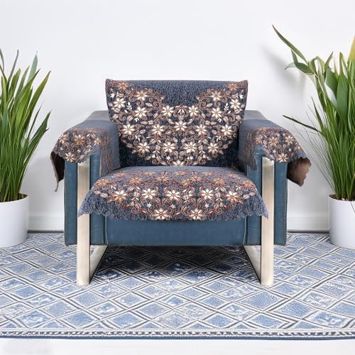 Image of Premium Chenille Woven Anti-Slip 1 Seater Sofa Cover with Arm Rest | L-Shape Sofa Seat Protector for Living Room | Durable & Stylish Slipcover - Grey Phoolkari