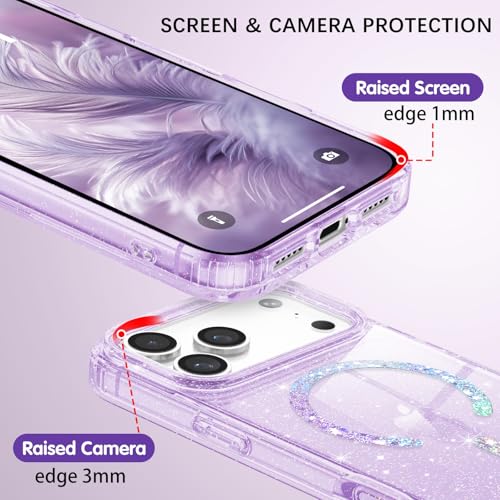 Image of BENTOBEN Magnetic for iPhone 17 Pro Max Case, Clear Crystal Glitter Bling 17 Pro Max Phone Case [Compatible with MagSafe], Shockproof Sparkly Cute Women Girl Cover for iPhone 17 Pro Max, Purple