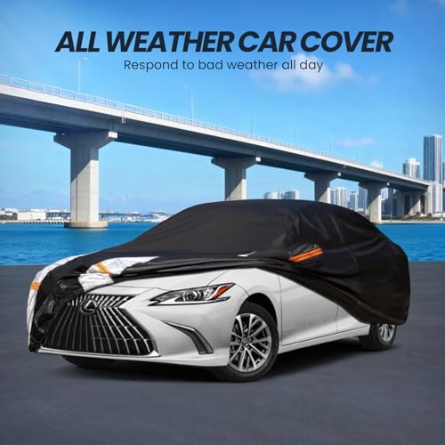 Image of Multi-Layer Car Cover Custom Fit for Lexus ES 300 330 350(2012-2026), 100% Waterproof All Weather for Automobiles, Gift with Towel, Heavy Duty Car Covers for Rain Sun UV Protection with Door Zipper