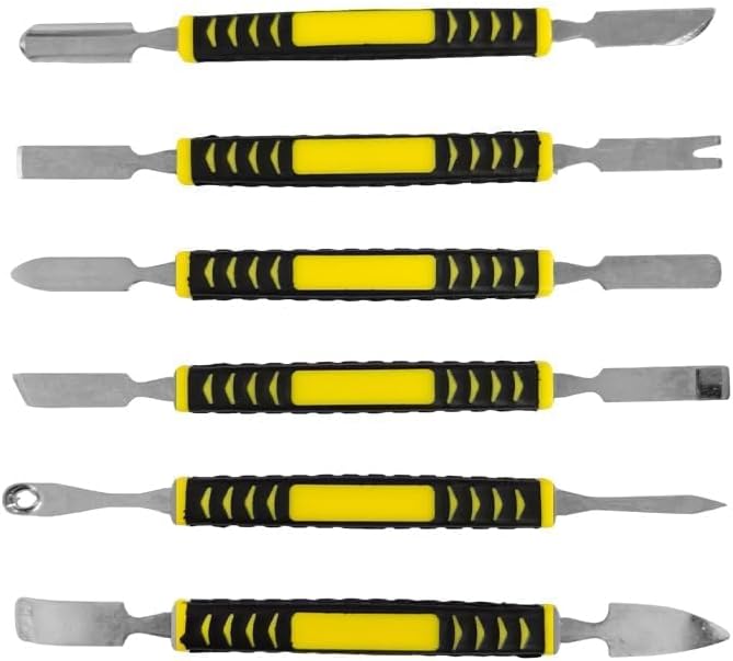6-Piece Metal Pry Bar Set, 6-Inch Crowbar Tools with Non-Slip Handles for Electronics Repair, Smartphone iPhone Tablet Laptop PC Watch Eyeglasses Opening Repair Tool Kit