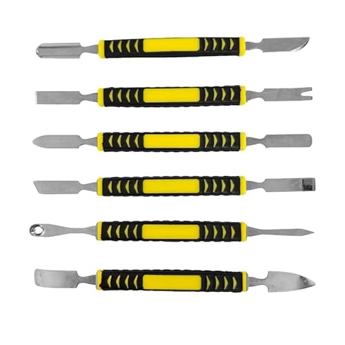6-Piece Metal Pry Bar Set, 6-Inch Crowbar Tools with Non-Slip Handles for Electronics Repair, Smartphone iPhone Tablet Laptop PC Watch Eyeglasses Opening Repair Tool Kit