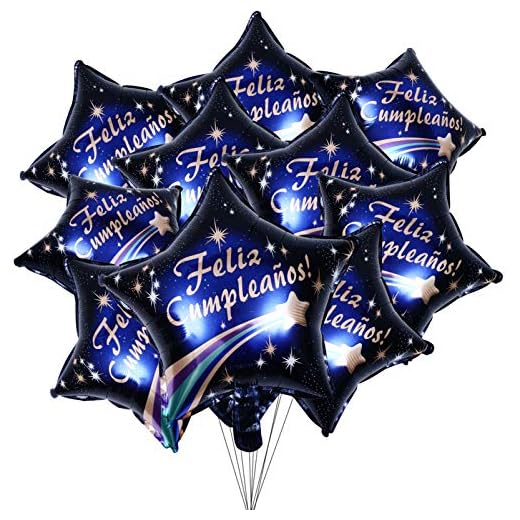 Amosfun 10St Grattis På Födelsedagen Aluminiumfolieballonger Spanska Grattis På Födelsedagen Bokstäver Stjärnafolieballonger Födelsedagsfestdekorationer