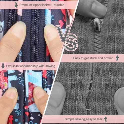 Image of Katech Portable Travel Crochet Storage Bag Organizer with Zipper, Web Pocket and Crochet Holder Slots for Knitting Accessories (Elephant Pattern)