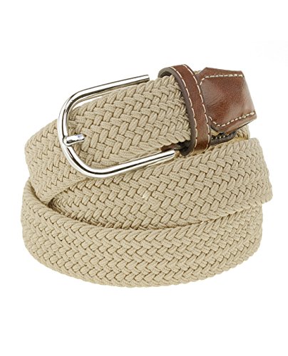 NYFASHION101 Rounded Metal Buckle Brown Inlay Elastic Braided Woven Stretch Belt