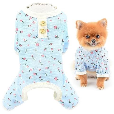 SMALLLEE_LUCKY_STORE Floral Waffle Knit Dog Pajamas Cover