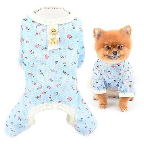 SMALLLEE_LUCKY_STORE 犬 服 春 夏 つなぎ 小型犬 花柄ロンパース 子犬 超小型犬 パジャマ 半袖洋服 犬の服 カバーオール 可愛猫服 オールインワンペット部屋着 寝間着 抜け毛防止 脱毛保護服おしゃれトイプードル チワワ ツナギ服ド