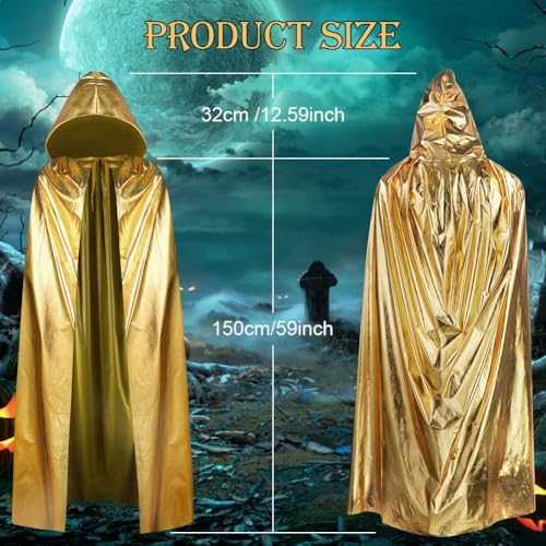 Aomig Adult Gold Gilding Hooded Cloak, Halloween Metallic Shiny Hooded Cape for Adult Unisex Full Length Hooded Cloak - Image 3