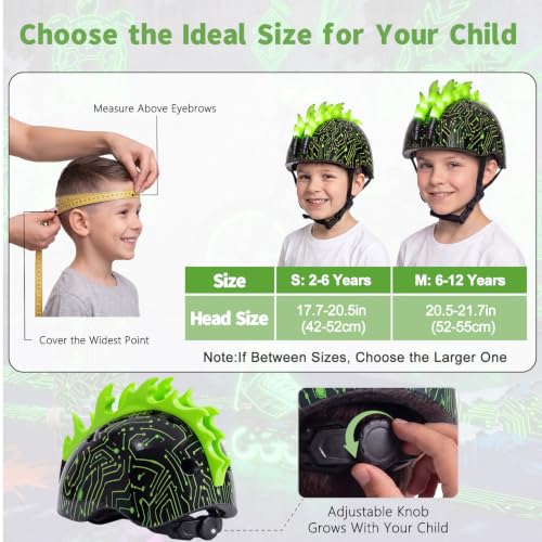 Image of Toddler Bike Helmet with LED Lights for Boys 2-12 Years | Adjustable Kids Bike Helmet, Multi-Sport for Bicycle Skateboard Scooter Cycling