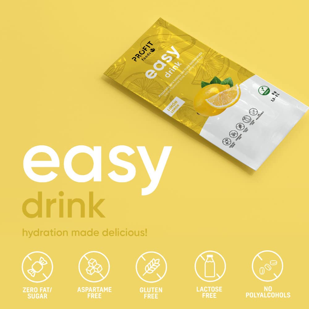 PROFIT - Easy Drink Limón - Bebida instantánea con saborizante natural sin azúcares sabor Limón - Ideal para hidratarte y disfrutar de un refresco bajo en calorías - 15 sobres de 9 gramos