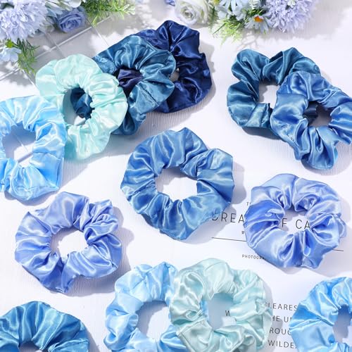 Image of Tatuo 24 Pieces Hair Scrunchies for Girls,Blue Series Color,Satin