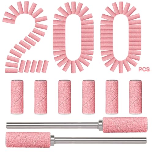 Image of 200pcs 180 Grit Small Sanding Bands for Nail Drill with 2pcs 3 /32'' Upgrade Mandrels Bits, Mini Sanding Bands for Nail Drill for Manicure Nail Salon and Nail Enthusiasts Use, Pink