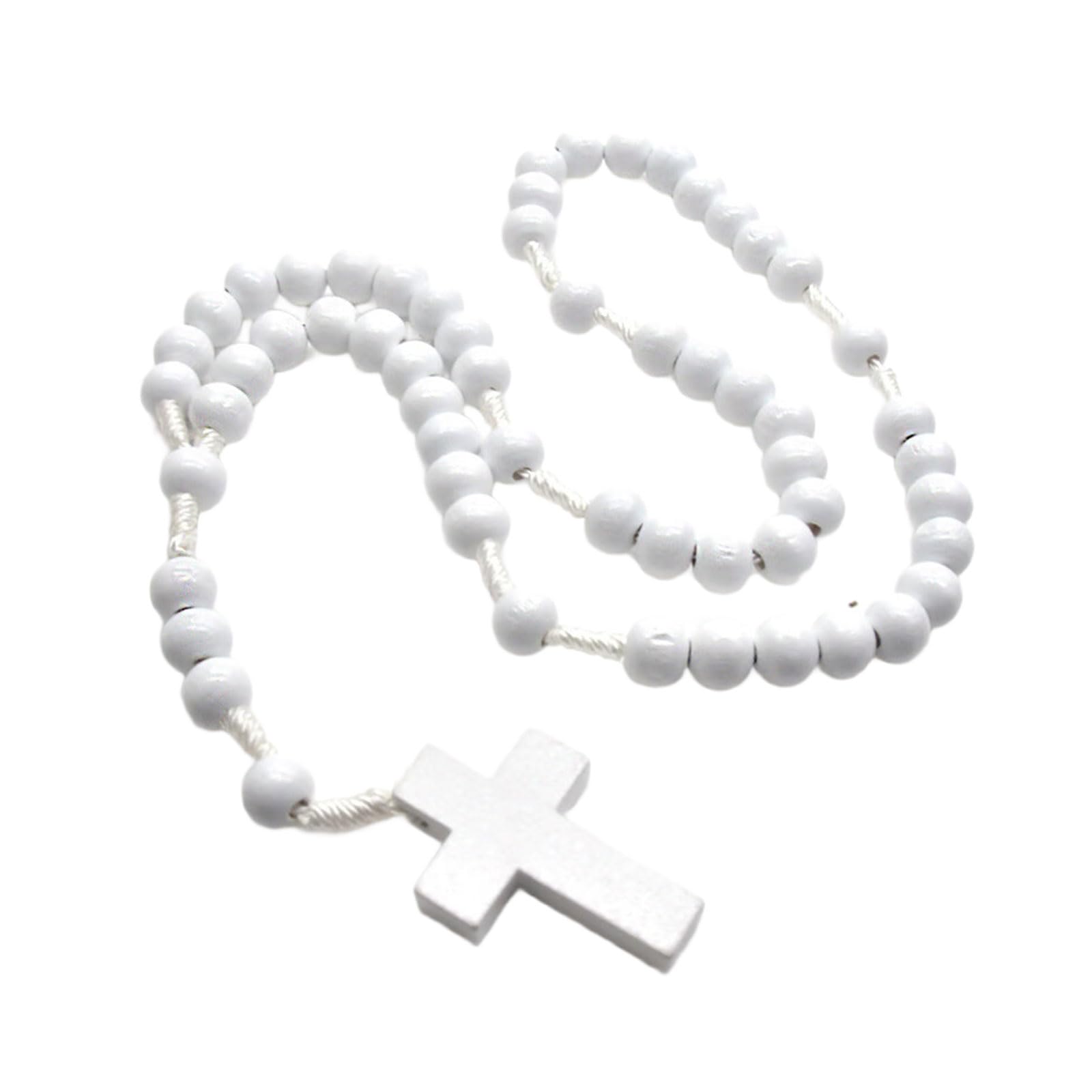 MEAKTSMI Elegant Crucifix Wood Rosary Beads With Crosses For Prayer And Mindfulness White Color White Wood Rosary