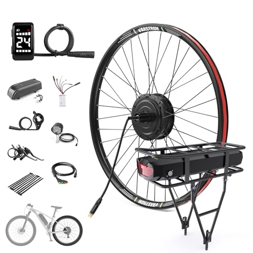 Varstrom Ebike Umbausatz 250W mit 36V20,8ah Gepäckträger Akku 26/28 Zoll Ebike Umbausatz E-Bike Hinterrad Bürstenloser Motor Elektrofahrrad Conversion Kit für Scheibenbremse Fahrrad
