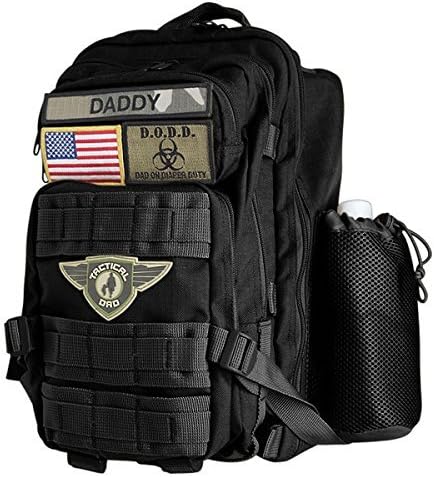 Diaper Bag Backpack, Tactical Style, Made w/Military Grade Materials, Includes Changing Mat and 3 Patches/Badges (Black)