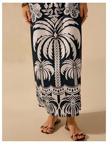 Image of SHENHE Women's Tropical Print Halter Maxi Dress Cutout Tie Backless Split Hem Boho Sundress