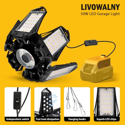 LIVOWALNY Luz de Trabalho Led para Bateria Dewalt 20V, Luzes Led de Garagem 50W 5000Lm, Luzes de Inu