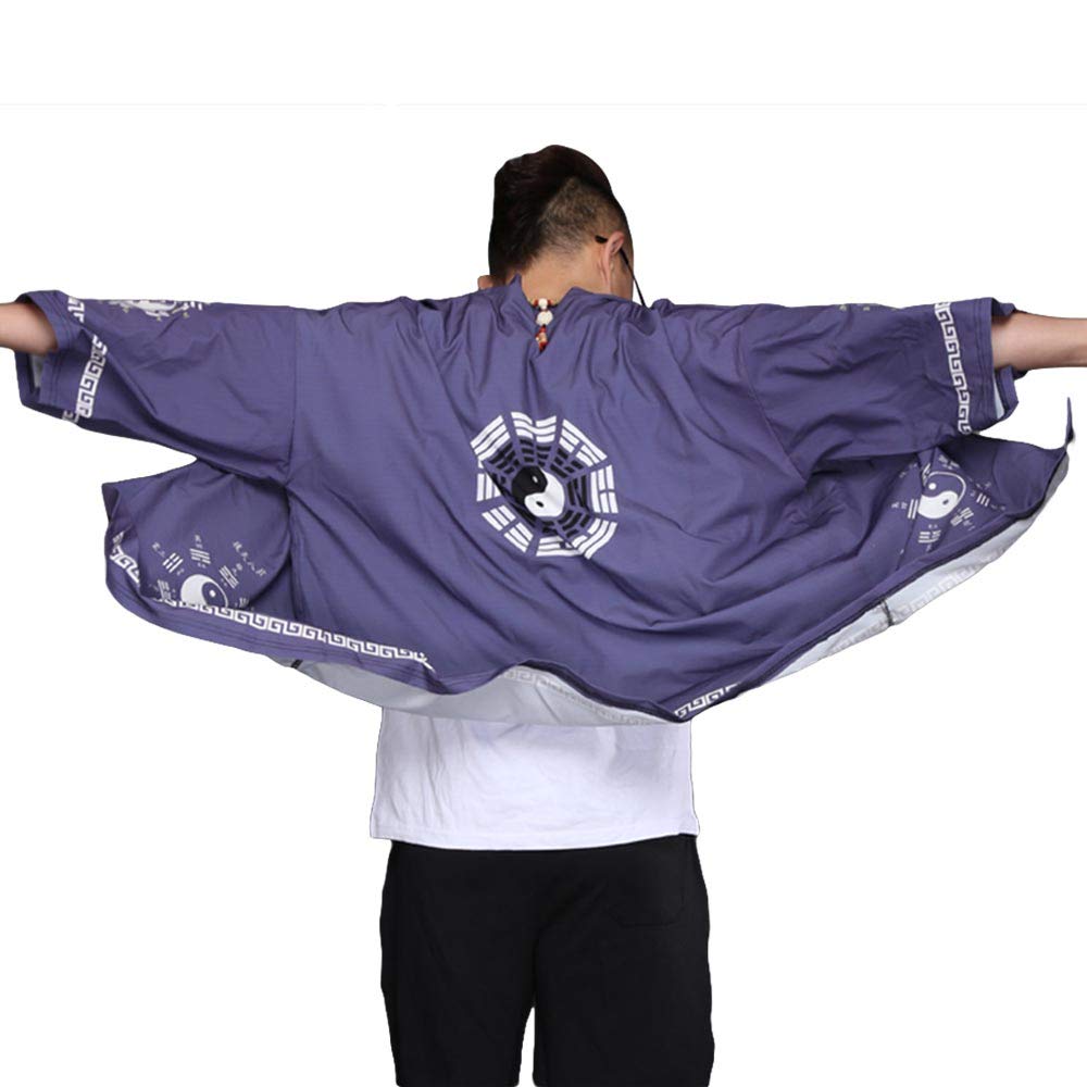 ZooBoo Men Japanese Kimono Cardigan - Chinese Style Japanese Robes Cardigan Feather Knitting Coat - Summer
