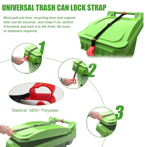 Cerradura para cubo de basura de 34 pulgadas, cierre universal antianimales ajustable, 3 uds 6