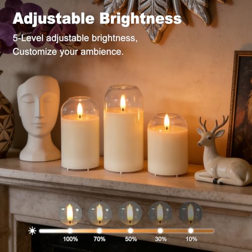 Image of LEDHOLYT Rechargeable Glass Jar Flameless Candles, Realistic Flickering LED Pillar Real Wax Candle with Remote Control and Timer, Ideal for Living Room, Bedroom & Festival Home Decor, 1 Set of 3