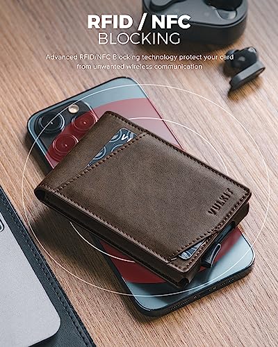Image of VULKIT Minimalist Wallet for Men Pop Up Credit Card Holder Slim Bifold Wallets RFID Blocking Magnetic Closure with Gift Box, Espresso, slim, Minimalist
