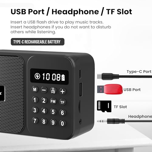 Image of Sonilex 5W Portable Bluetooth Speaker, FM Radio, Type-C (Black)