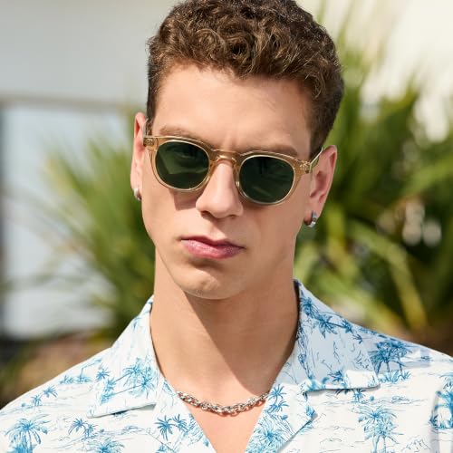 Image of CARFIA Retro Sunglasses for Men Polarized UV400 Protection, Cool Round Acetate Fashion Shades