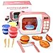 GrowthPic Kitchen Toy Microwave for Kids Electronic Pretend Play Oven Toy Play Set with Play Food and Play Dough for Toddler Boys and Girls 3 4 5 6 Years Old - Pink