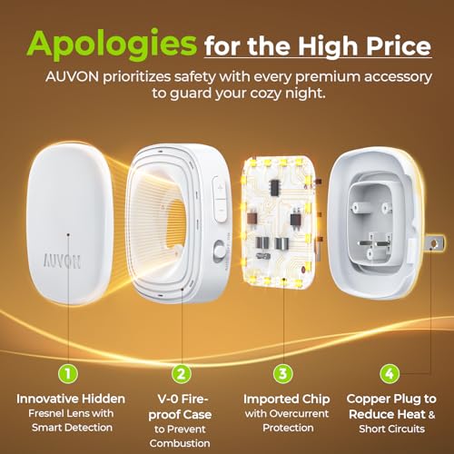 auvon plug-in led backlit night light with motion sensor amp dusk to dawn sensor dimmable warm white nightlight with 1-50 lm adjustable brightness for bedroom bathroom stairs hallway 4 pack
