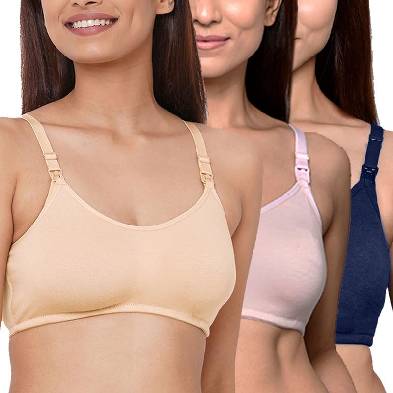 Image of Inner Sense Organic Cotton Bamboo Nursing Bra for Women I Non Padded Feeding Bra with Keyhole Back Design I Wire Free Maternity Innerwear with Full Coverage
