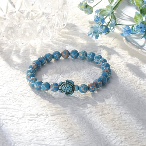Haoze Sea Turtle Gifts for Women Natural Stone Bead Turtle Bracelet Gifts for Animal Lovers Inspirational Birthday Gift for Women Sister Best Friend4