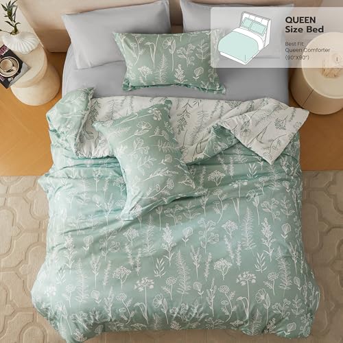 Joiedomi Queen Comforter Set Sage Green, 3 Pieces Floral Queen Bedding Set with 1 Soft Reversible Botanical Comforter and 2 Pillow Shams, Bed in a Bag for All Seasons - Image 3