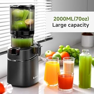 AMZCHEF Extracteur de jus automatique Vos mains libres, Ouverture de 145mm capacité de 1,8L Extracteur de jus de fruits et légumes entiers Extracteur jus lent de 250W avec triple filtre (Noir Profond)