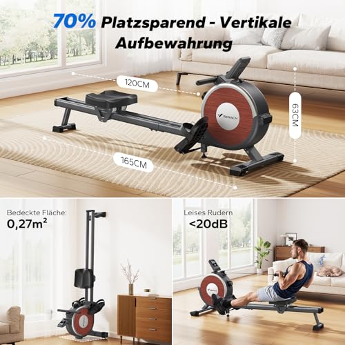 MERACH Rudergerät für Zuhause, 16 Widerstandsstufen, Leises Magnetisches Rudergerät, per App...