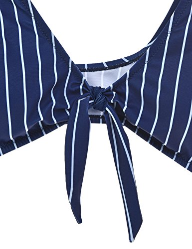 BMJL biquíni feminino sexy removível acolchoado push up listrado conjunto de duas peças, Royal Blue,