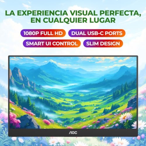 Image of AOC 16 inch Portable Monitor FHD 60Hz USB-C IPS Ultra Slim Smart Cover 16T20 | 1920x1080 Computer Monitor, USB-C, Mini HDMI, Built-in Speakers, Smart Cover, Ultra Slim, VESA Mount, Low Blue Light
