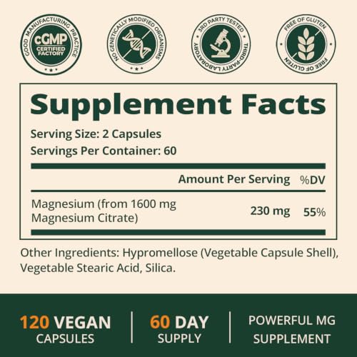 BienRaíz Magnesium Citrate 230mg Elemental for Calm & Comfort, 120 Capsules - image 4