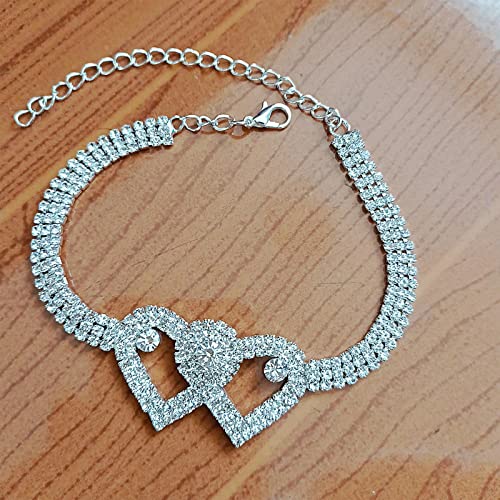 Mifynn Heart Ankle Bracelets For Women Girls Rhinestone Tennis Chain Love Heart Ankle Silver Foot Chain Crystal Anklet Beach Jewelry Adjustable 21+6Cm (Silver2) #TOP3