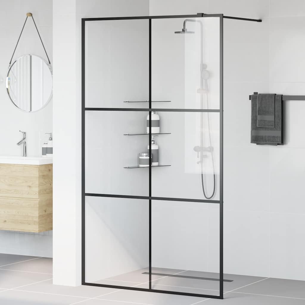 Parete doccia a pavimento con vetro ESG trasparente 115x195 cm, telaio in alluminio, profilo regolabile, spessore 5 mm, inclusa asta di supporto