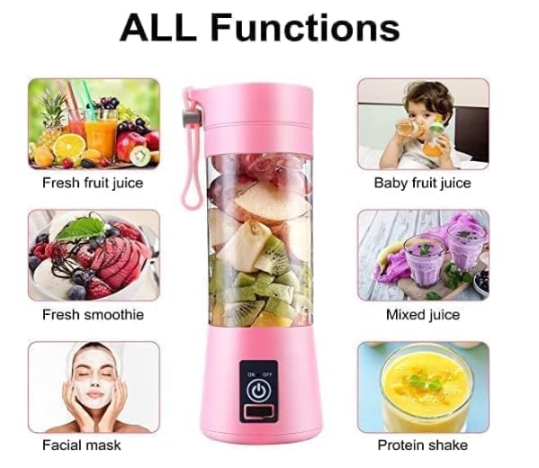 Image of Portable 6 Blade Juicer Blender USB Rechargeable Personal Size Mixer Grinder with Built In Jar Bottle Fruit Juice Maker Smoothie Blender for Home Kitchen Gym Travel Outdoor Use