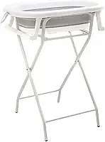 PIPDIP Kit Banheira Dobrável de Bebê, Infantil, Modelo 3 em 1, Com Encosto, Capacidade de até 44 Litros, Portátil, Suporte de Altura, Plástico e Borracha e Ferro, Branco e Cinza.