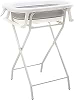 PIPDIP Kit Banheira Dobrável de Bebê, Infantil, Modelo 3 em 1, Com Encosto, Capacidade de até 44 Litros, Portátil, Suporte de Altura, Plástico e Borracha e Ferro, Branco e Cinza.
