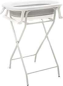 PIPDIP Kit Banheira Dobrável de Bebê, Infantil, Modelo 3 em 1, Com Encosto, Capacidade de até 44 Litros, Portátil, Suporte de Altura, Plástico e Borracha e Ferro, Branco e Cinza.