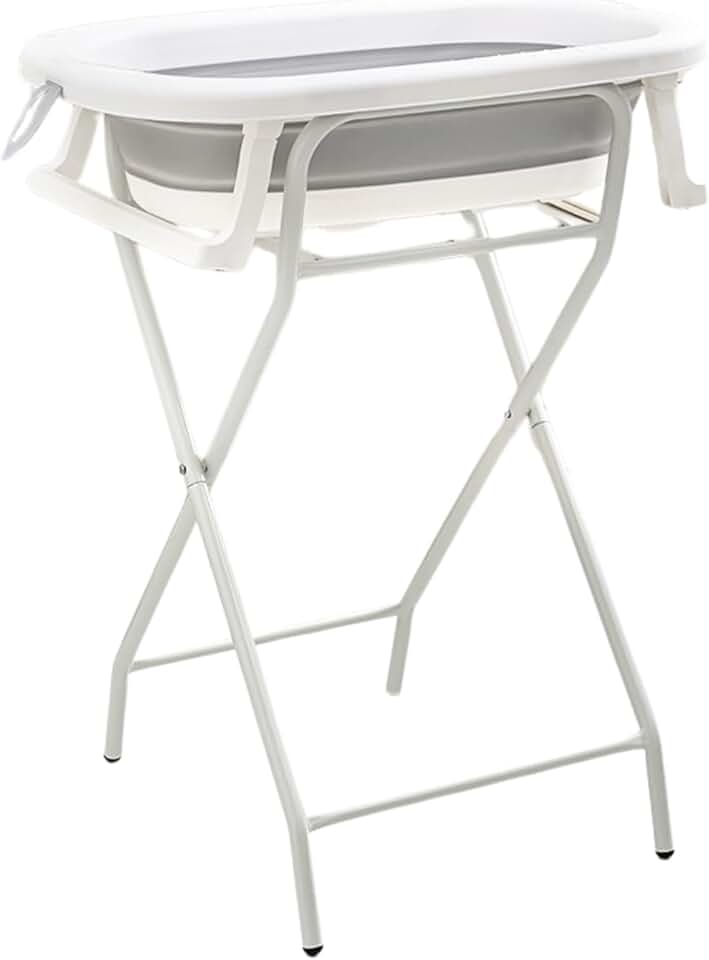 PIPDIP Kit Banheira Dobrável de Bebê, Infantil, Modelo 3 em 1, Com Encosto, Capacidade de até 44 Litros, Portátil, Suporte de Altura, Plástico e Borracha e Ferro, Branco e Cinza.
