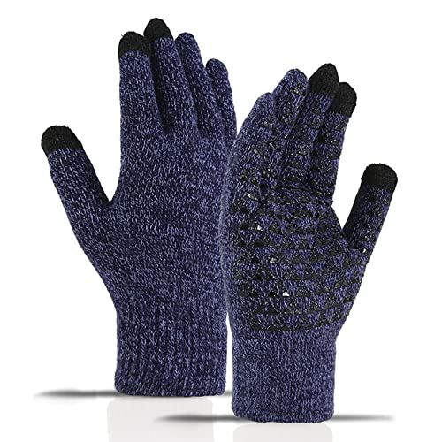 Guantes de invierno con pantalla táctil de punto cálido, guantes antideslizantes para correr, ciclismo, conducción, teléfono, mensajes, senderismo, guantes al aire libre, para hombre y mujer (azul) Cover