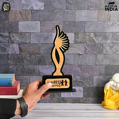 Image of GKD Gift for Friend Awards and Trophy Worlds Best Friend Beautiful Momento Friendship Day Gifts for Best Friend Black and Bamboo Design with Wooden Cutwork Birthday Gift for Friend (Size 10x6)